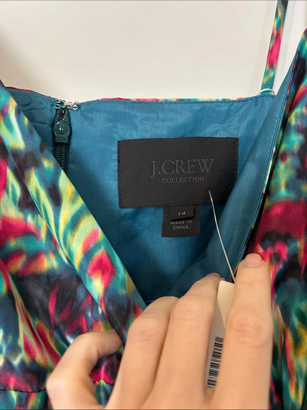 NWT 100% silk J. Crew Collection Green & Pink watercolor dress size 14